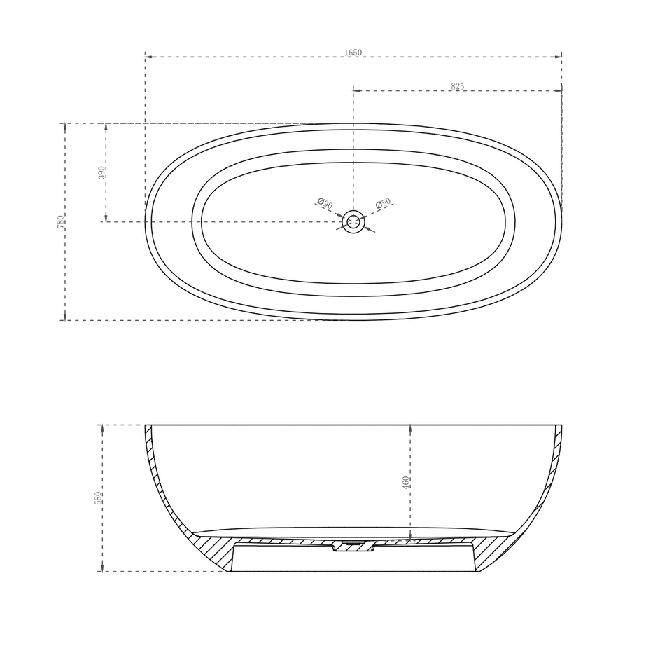 Wow Translucency Resin Stone Bath - specification drawing