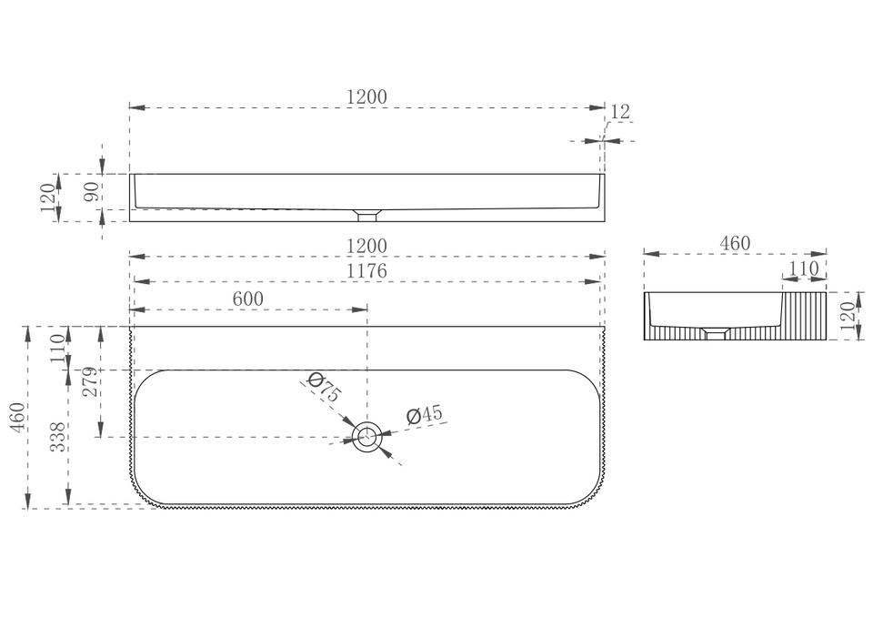 Cassa Design V-Groove Wall Hung Basin