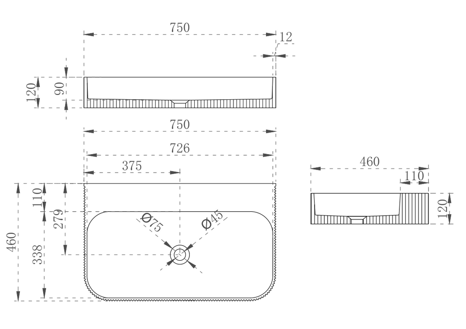 Cassa Design V-Groove Wall Hung Basin