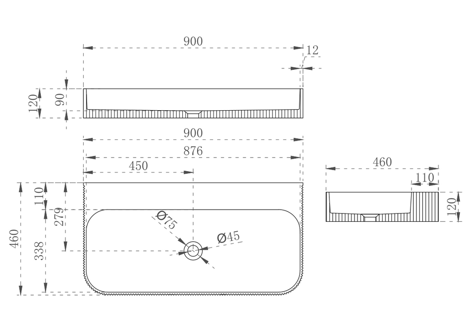 Cassa Design V-Groove Wall Hung Basin