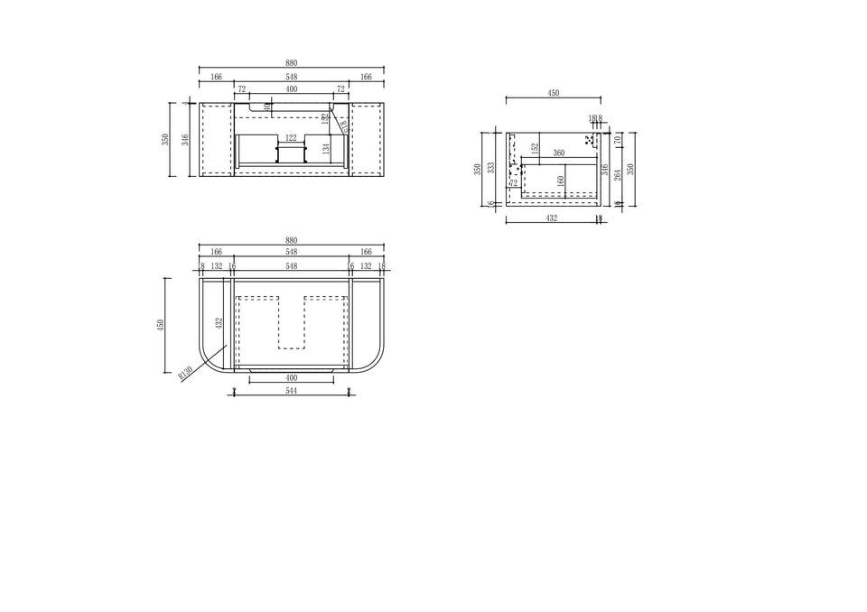 Aulic Hamilton Wall Hung 900mm CAWH39-900 line drawing