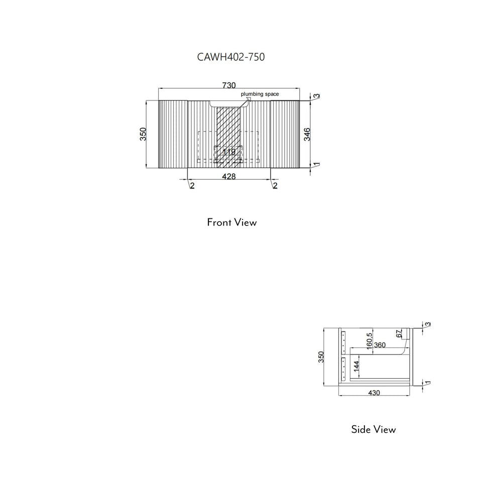 Aulic Petra Mark II Wall Hung 750mm CAWH402-750-Size