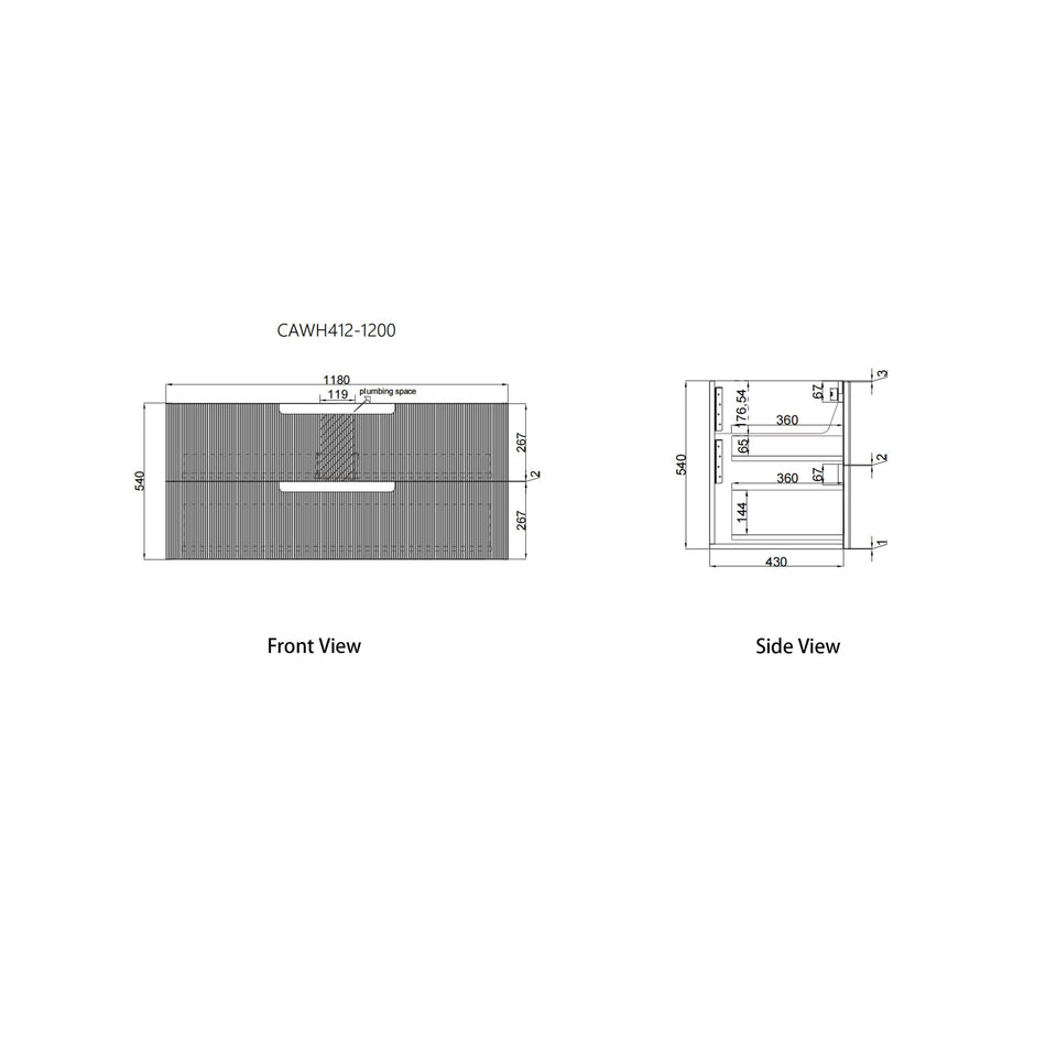 Aulic Verona Mark II Wall Hung 1200mm CAWH412-1200-Size