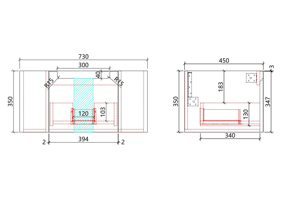 Aulic Savio Wall Hung 750mm CAWH45-750 line drawing