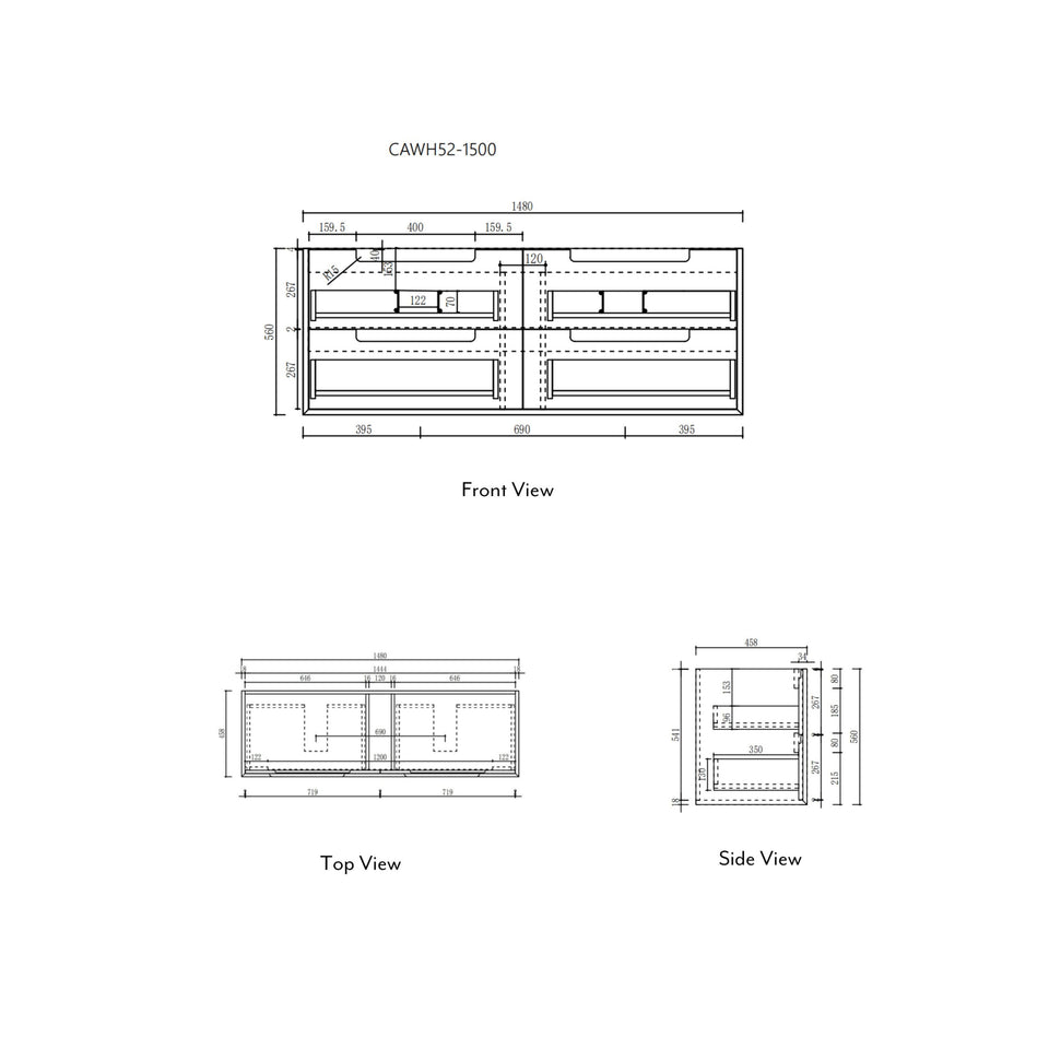 Aulic Ainsley Wall Hung 1500mm CAWH52-1500-Size