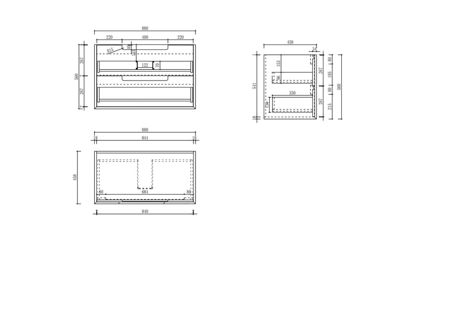 Aulic Ainsley Wall Hung 900mm CAWH52-900 line drawing