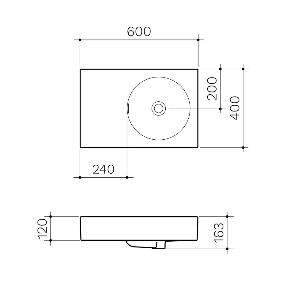 Clark Round Wall Basin Left Hand Shelf 600mm - White (CL40004.W0LH)