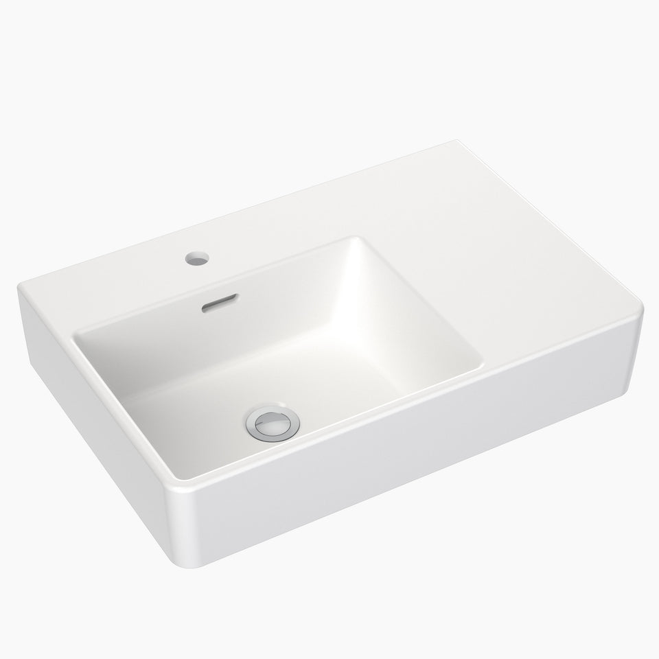 Clark Square Wall Basin Right Hand Shelf 600mm - White (CL40008.W1RH)