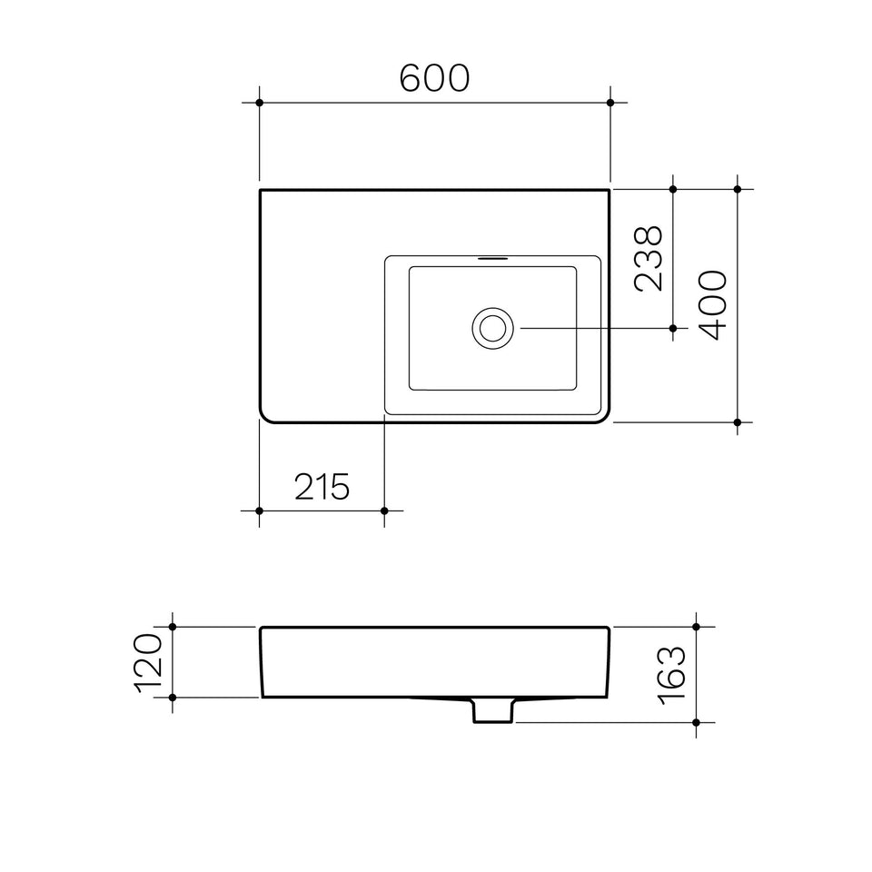 Clark Square Wall Basin Left Hand Shelf 600mm - White (CL40009.W0LH)