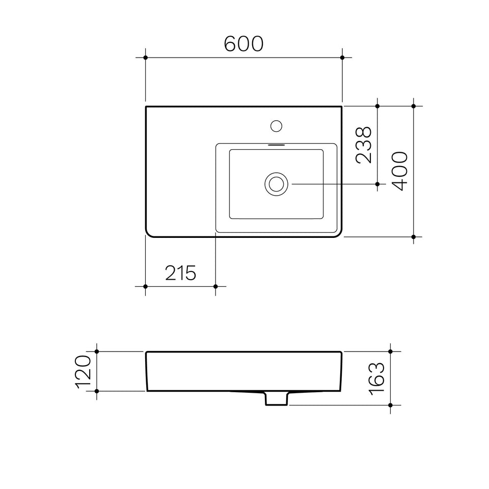Clark Square Wall Basin Left Hand Shelf 600mm - White (CL40009.W1LH)