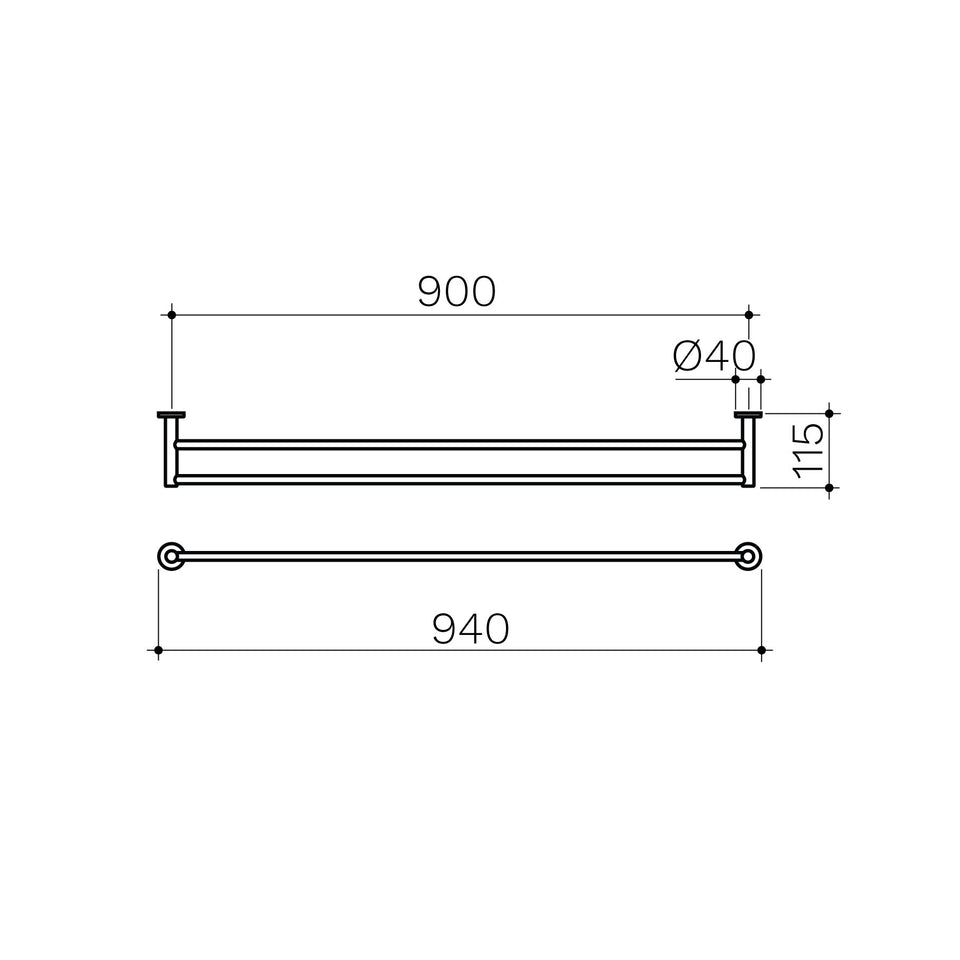 Clark Round Double Towel Rail 900mm - Black (CL60034.B)