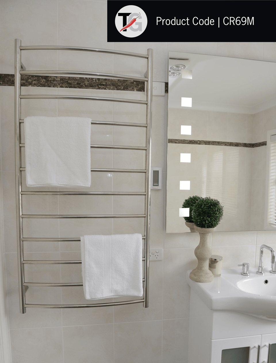Thermogroup CR69M Curved Round Polished Ladder Heated Towel Rail (CR69M) 2