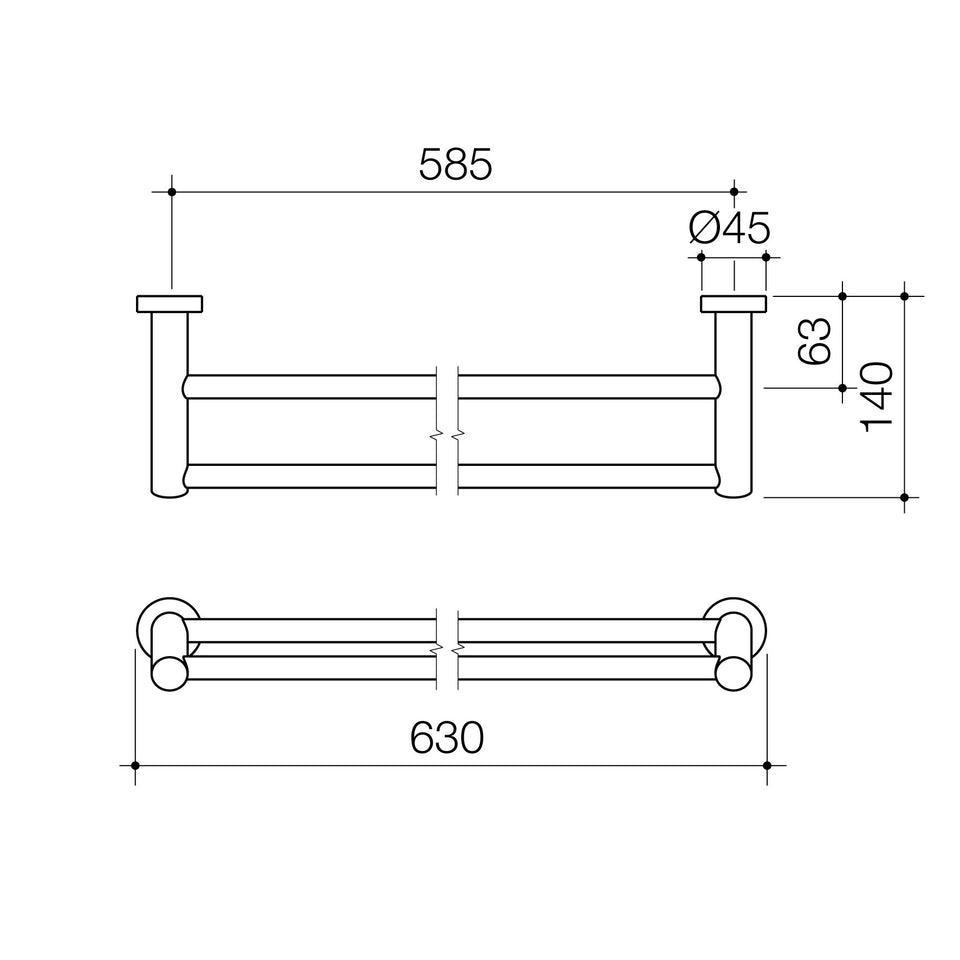 Caroma Cosmo Metal Double Towel Rail 630mm - Chrome (306129C)