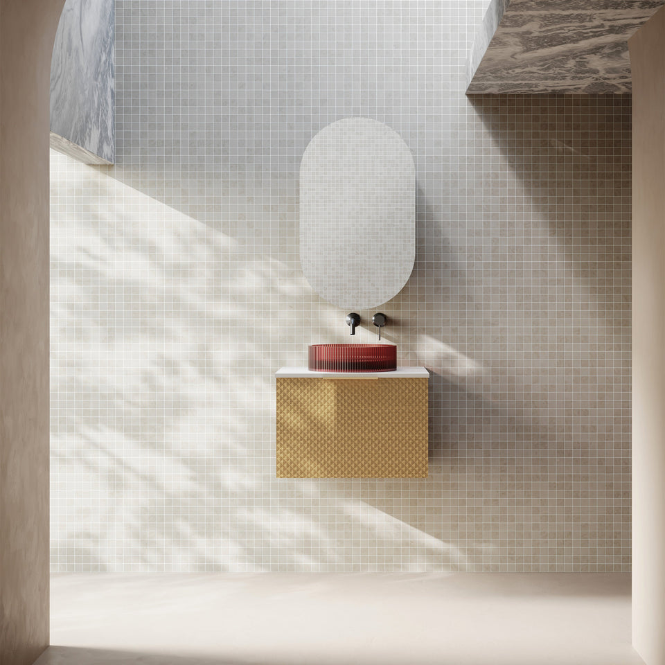 Relievo 600mm Wall Hung Vanity Relievo Oak - 3D view, front view