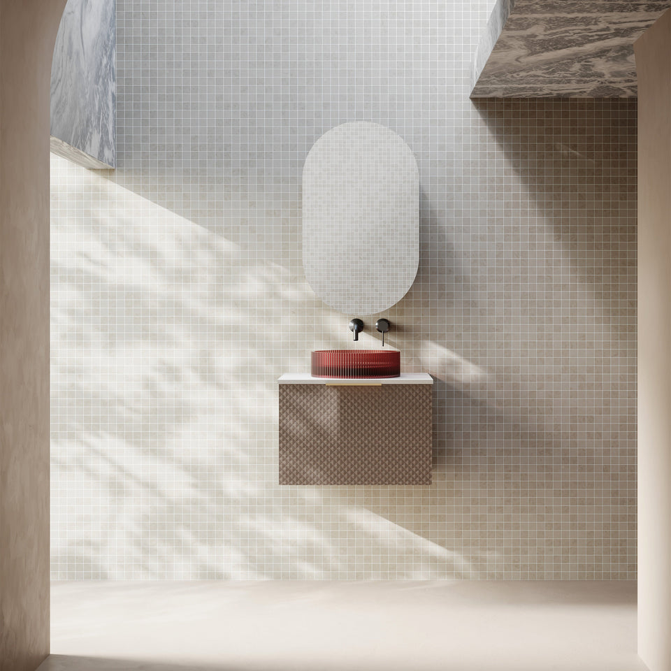 Relievo 600mm Wall Hung Vanity Relievo Walnut - 3D view, front view