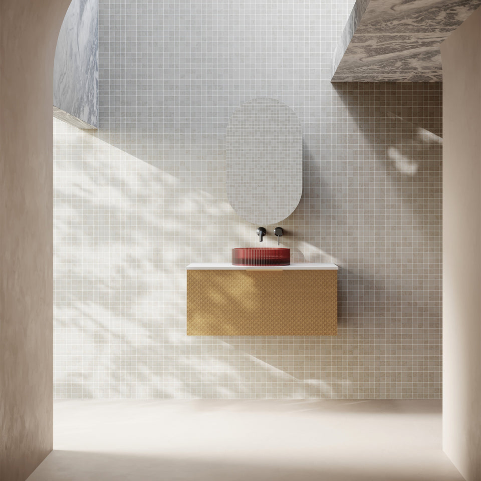 Relievo 900mm Wall Hung Vanity Relievo Oak - 3D view, front view