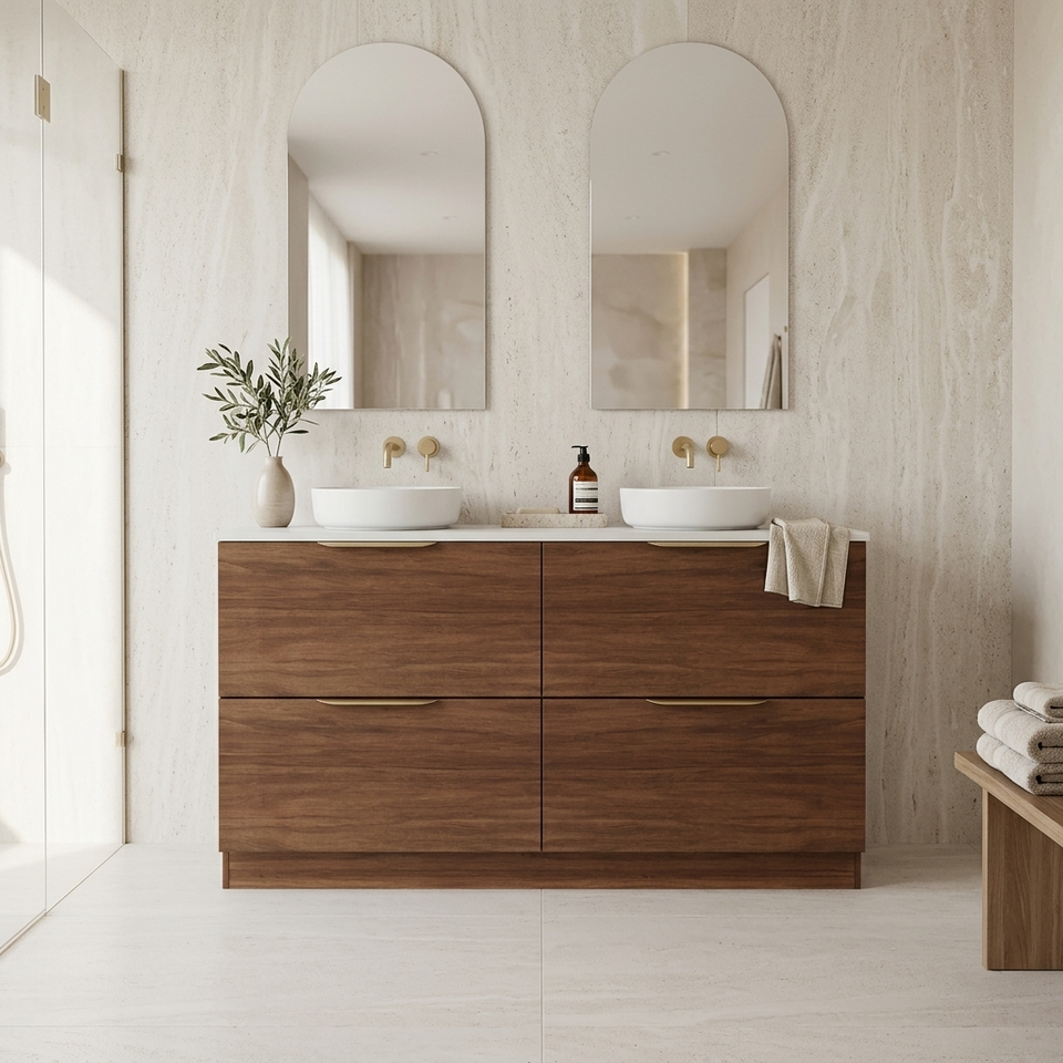CELD90SO | Celeste Duo Freestanding Bathroom Vanity | Celest-Duo-1500-Tasmanian-Blackwood