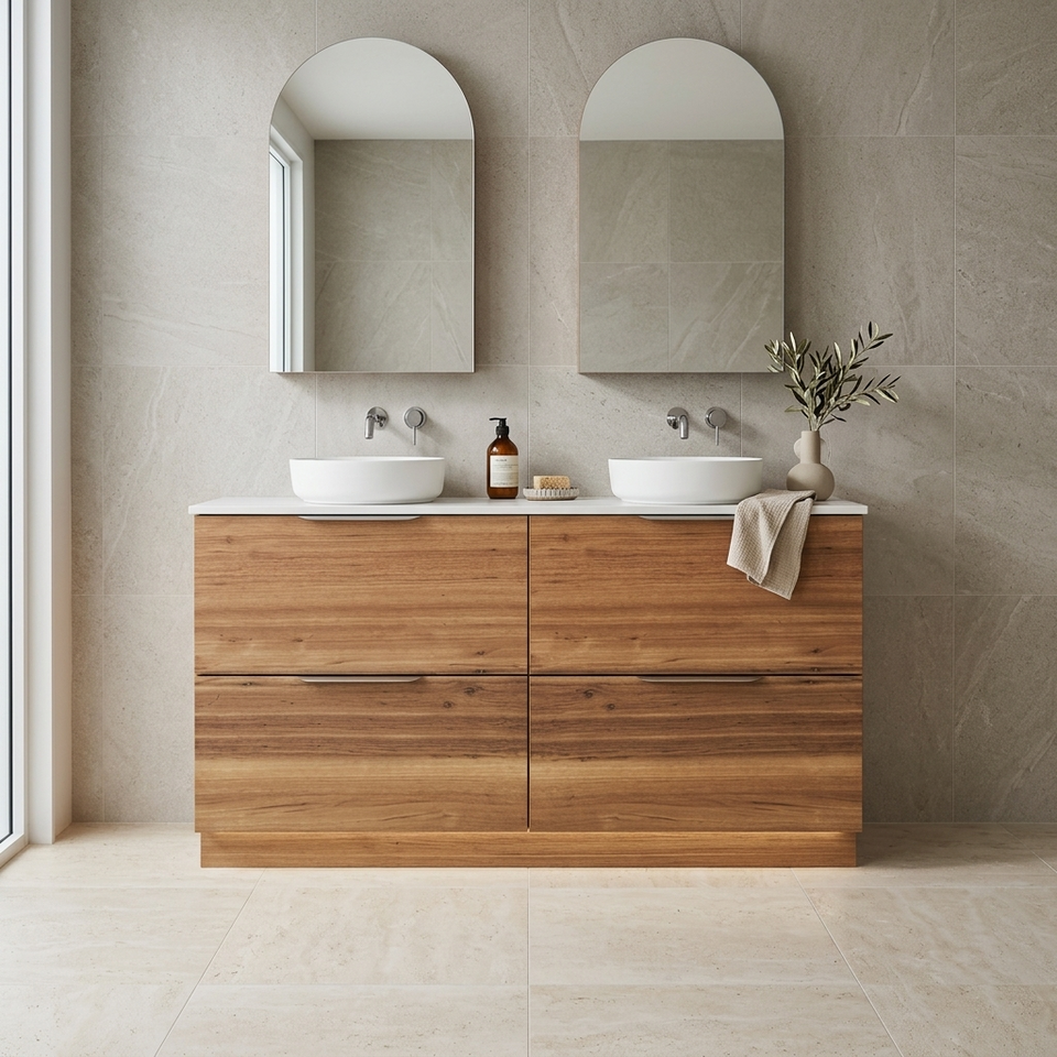 CELD15NO | Celeste Duo Freestanding Bathroom Vanity | Celeste-Duo-1800-Blackbutt