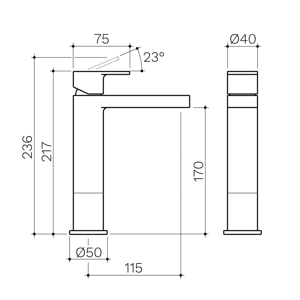 Clark Round Square Tower Basin Mixer - Lead Free - Matte Black (CL10019.B5AF)
