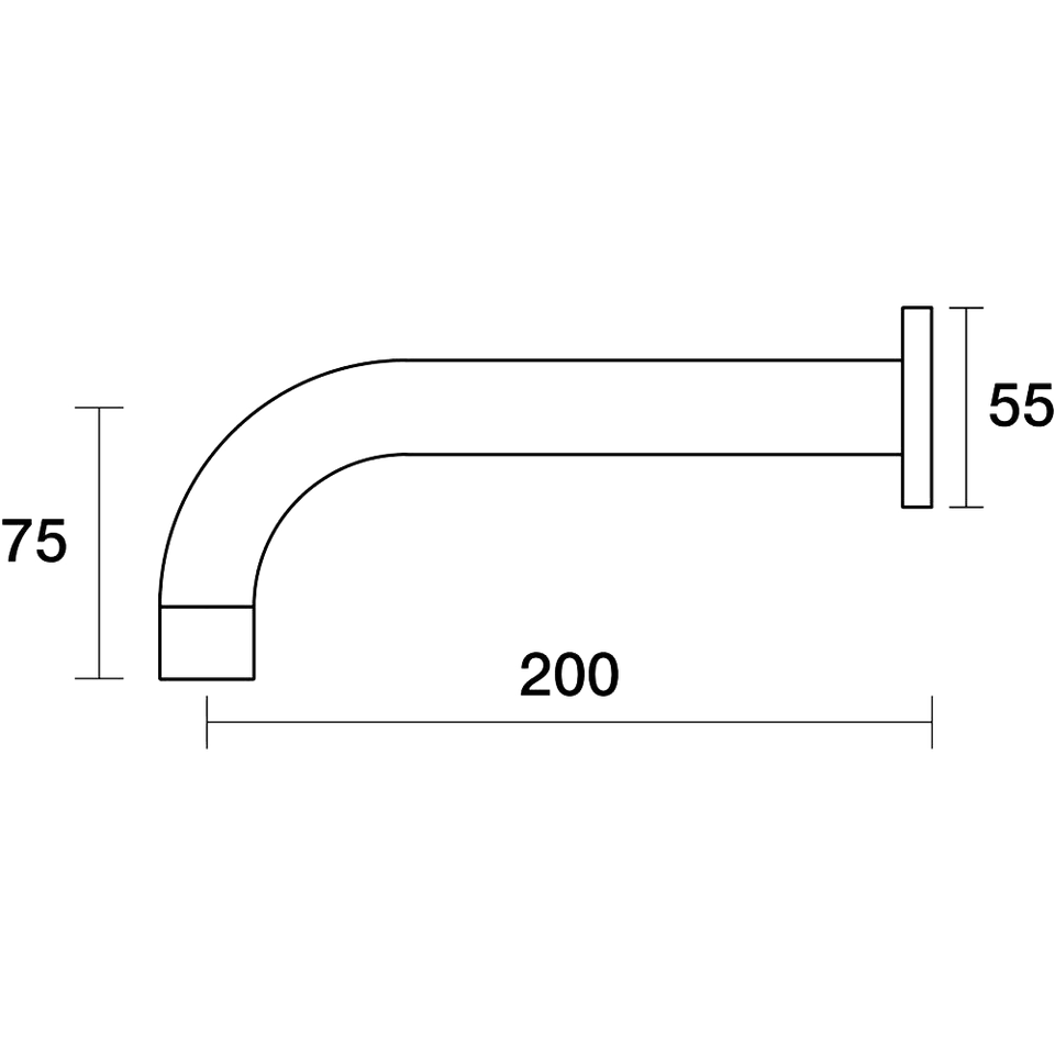 PAR Taps Lugano Basin Wall Fixed 90 degree 200mm technical drawing (D22.013.2)