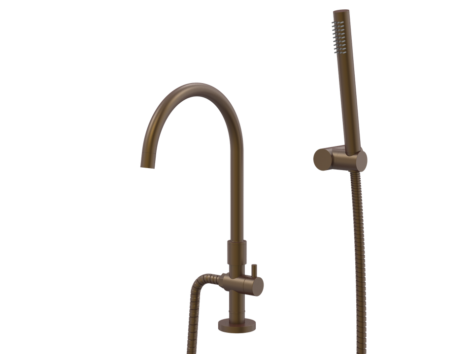 PAR Taps Lugano Spa Hob Swivel Divertor Gooseneck Outlet with Handshower - Native Brass (D22.042.3.45)