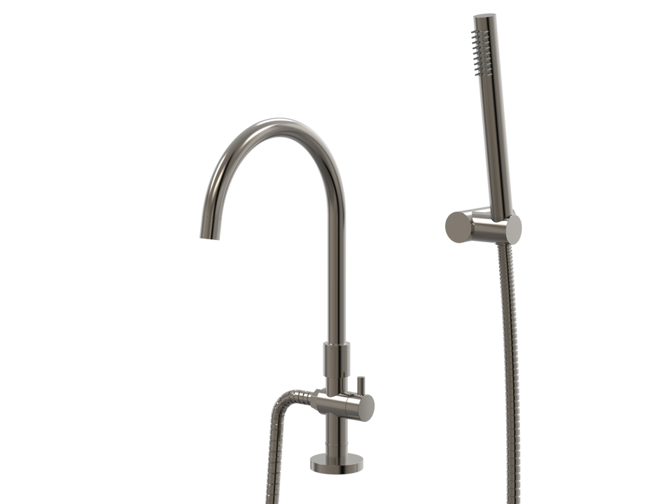 PAR Taps Lugano Spa Hob Swivel Divertor Gooseneck Outlet with Handshower - Brushed Gunmetal (D22.042.3.24)