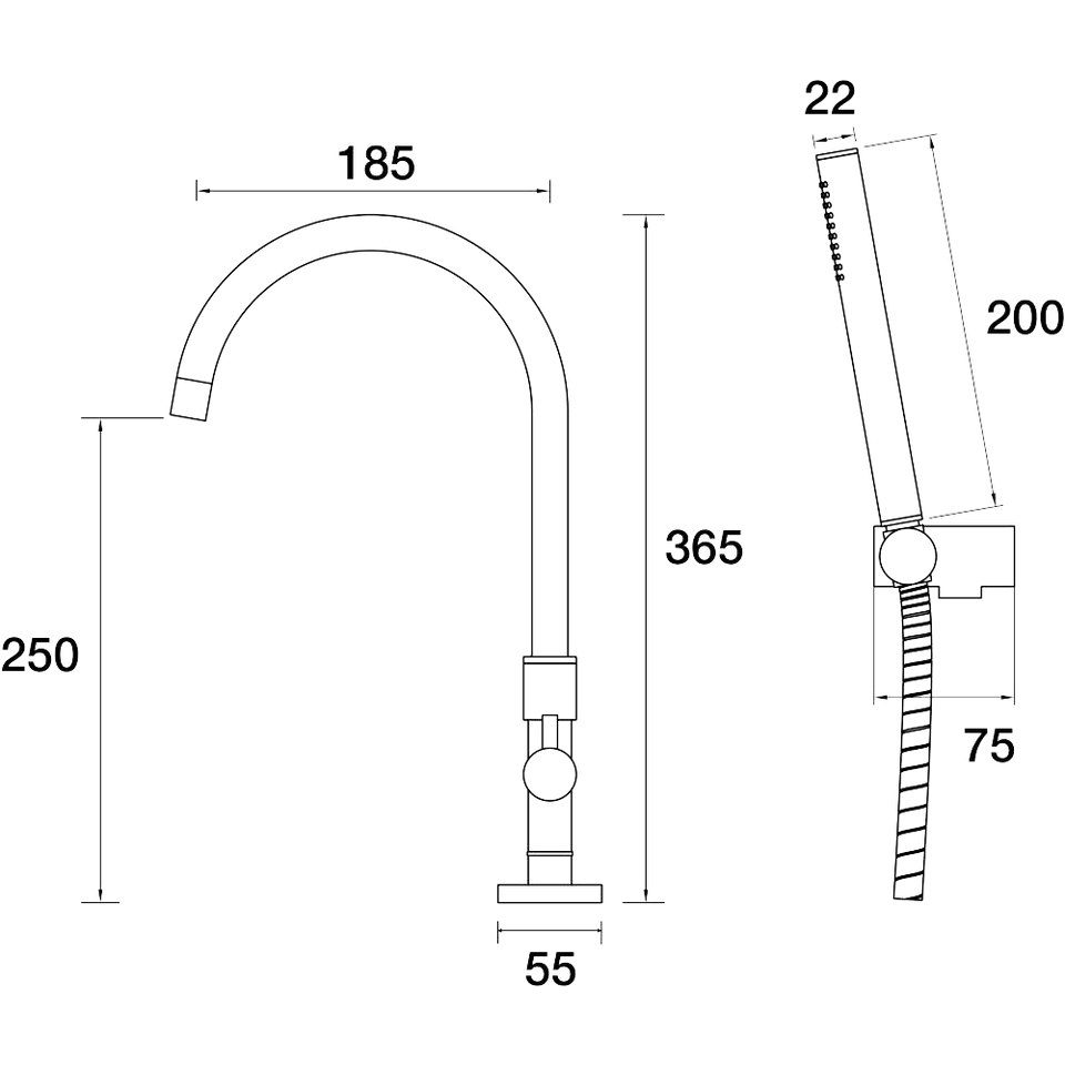PAR Taps Lugano Spa Hob Swivel Divertor Gooseneck Outlet with Handshower - Matt White (D22.042.3.33)