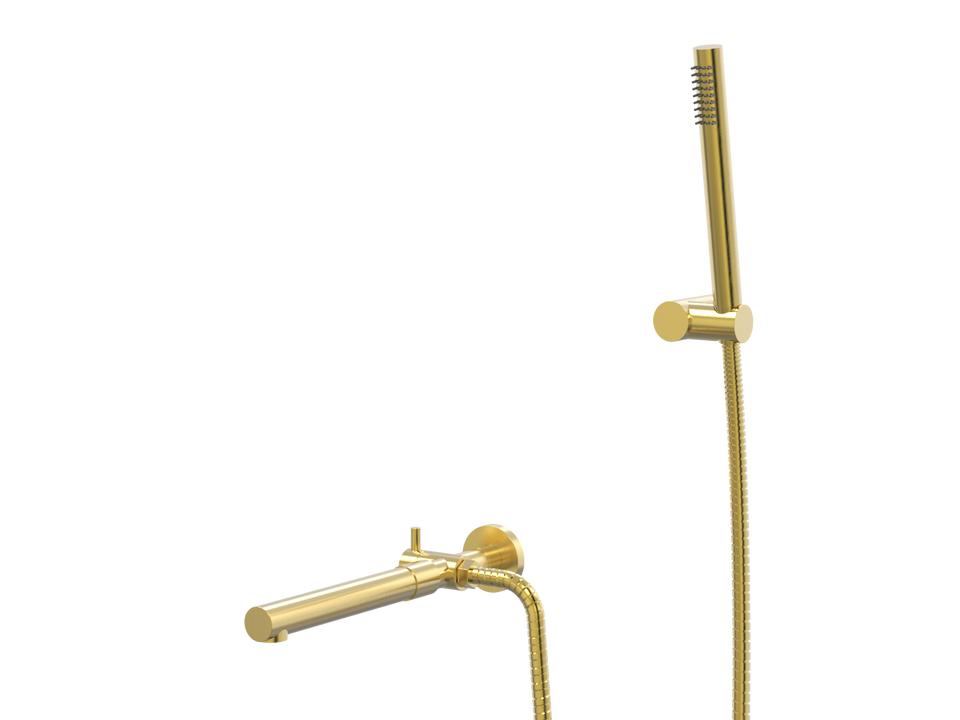 PAR Taps Lugano Spa Wall Fixed Divertor with Handshower &amp; Bracket Outlet Only - 23k Brushed Gold (D22.045.1.12)