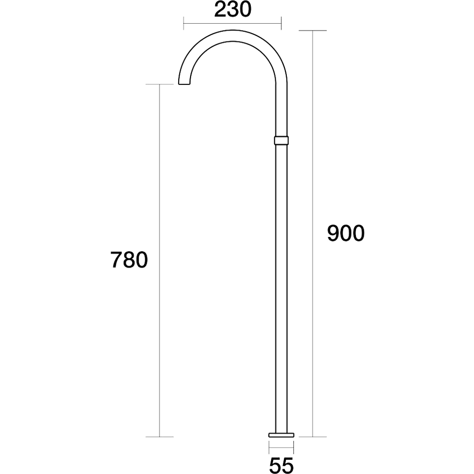 PAR Taps Lugano Floor Filler Swivel Outlet 230mm technical drawing (D22.052.1)