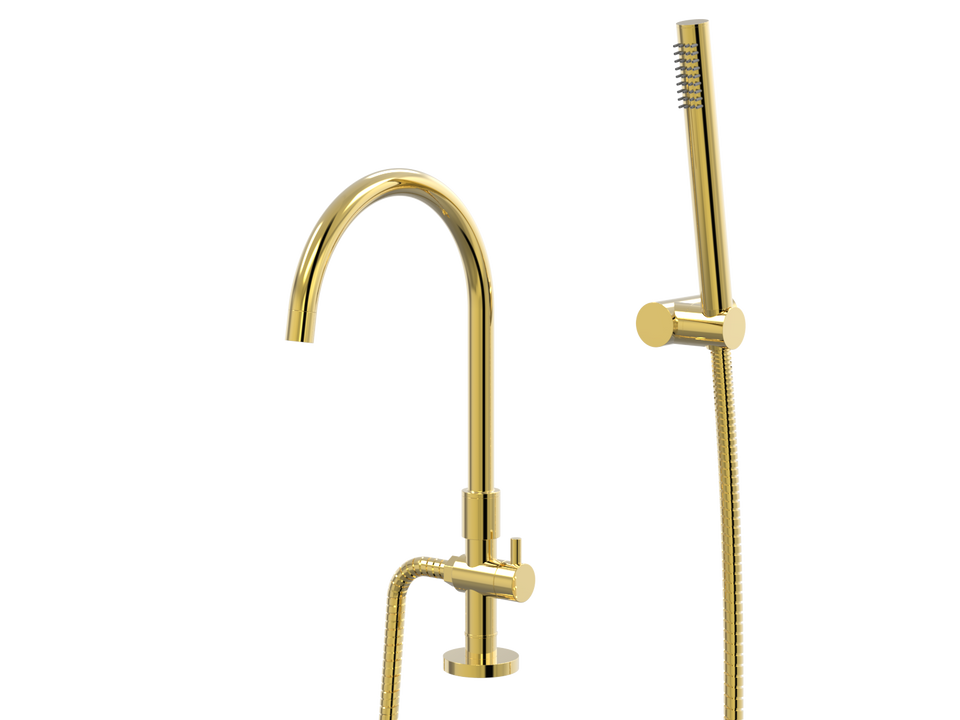 PAR Taps Portsea Spa Hob Swivel Divertor Outlet with Handshower &amp; Bracket - 23k Gold (D29.042.3.11)