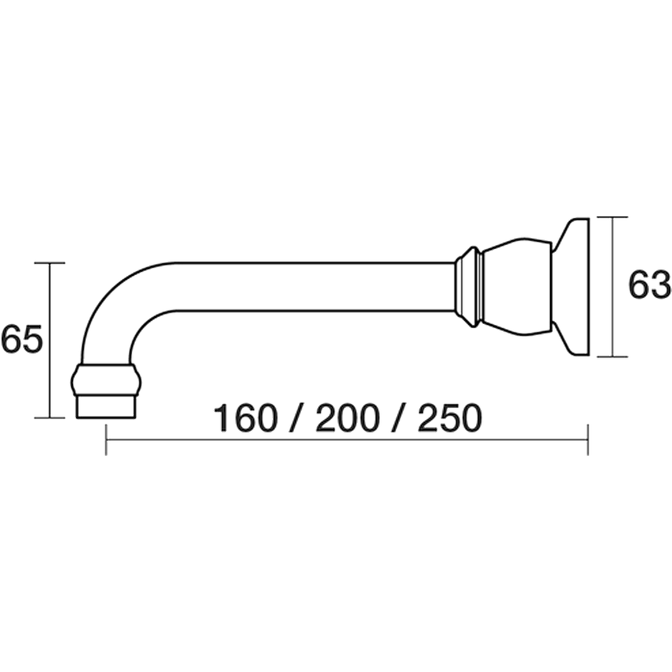 PAR Taps Tudor Bath Wall Fixed Outlet 250mm technical drawing (D31.023.3)