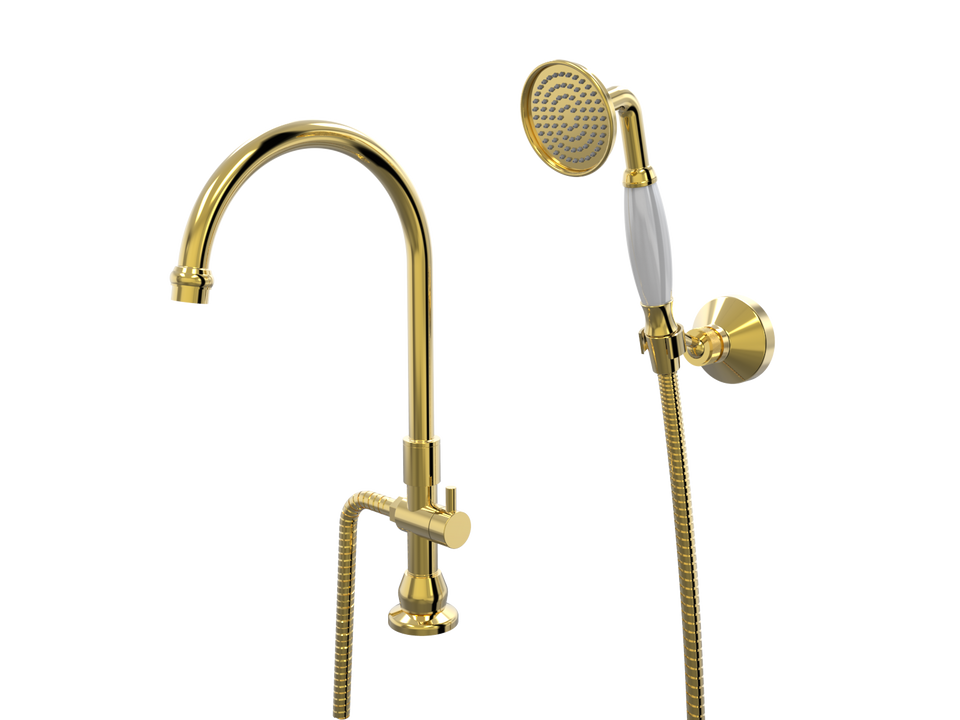 PAR Taps Tudor Spa Hob Swivel Divertor Outlet with Handshower &amp; Bracket - 23k Gold (D31.042.2.11)
