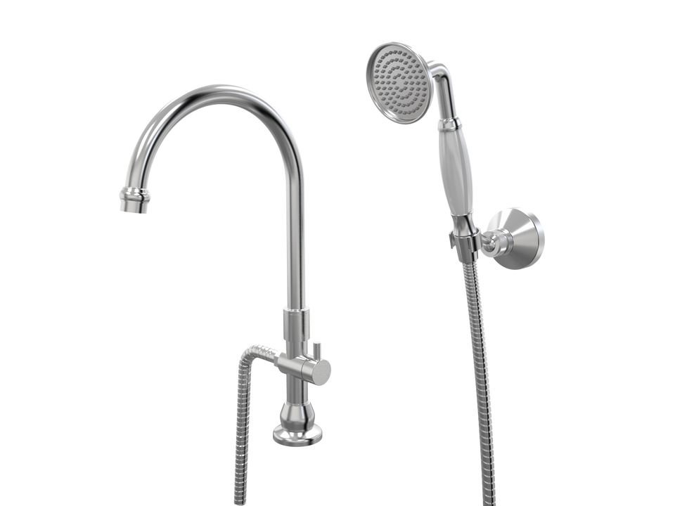 PAR Taps Tudor Spa Hob Swivel Divertor Outlet with Handshower &amp; Bracket - Brushed Chrome (D31.042.2.02)