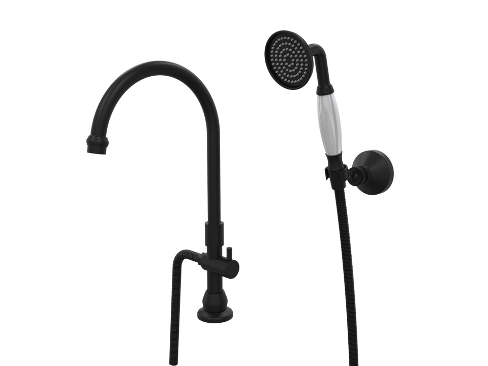 PAR Taps Tudor Spa Hob Swivel Divertor Outlet with Handshower &amp; Bracket - Matt Black (D31.042.2.34)