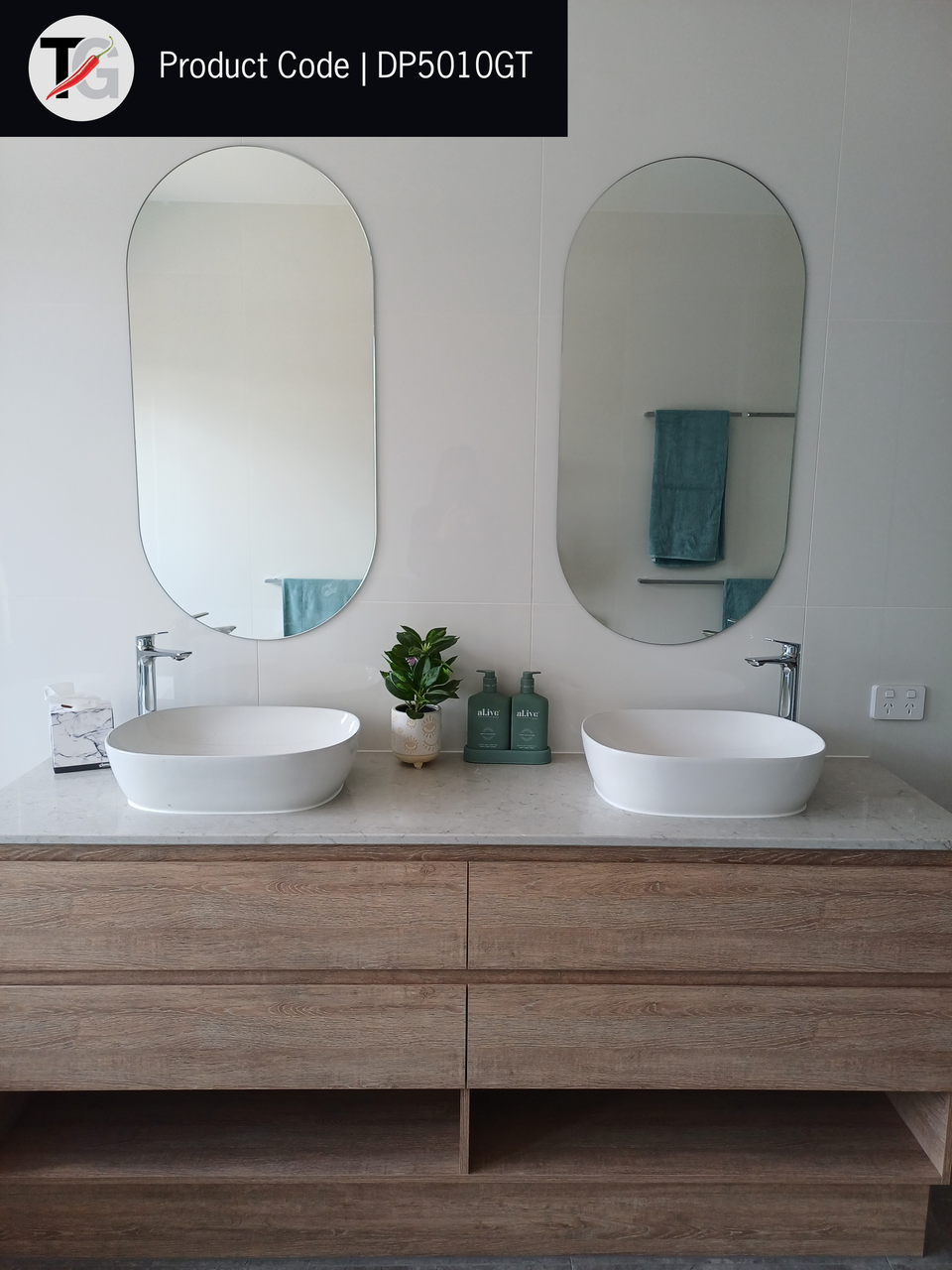 Ablaze DP5010GT Pill Shape Polished Edge Mirror Glue-to-Wall (DP5010GT) 7