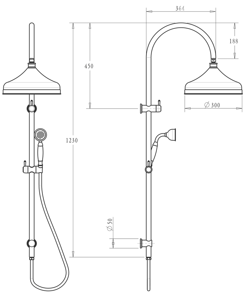 Bella Vista Mica Heritage Dual Shower Rail (DSH-4-1H-BN) 4
