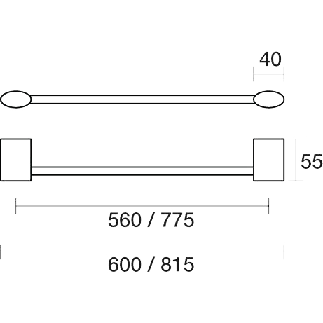 PAR Taps Oracle Towel Rail Single 815mm technical drawing (E21.071.2)
