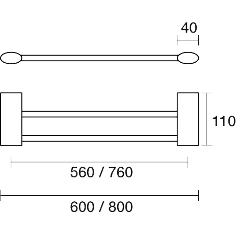 PAR Taps Oracle Towel Rail Double 800mm technical drawing (E21.072.2)