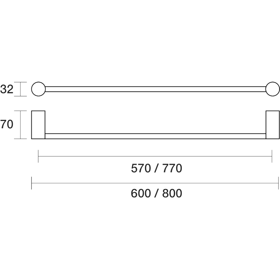 PAR Taps Lugano Towel Rail Single 600mm technical drawing (E22.071.1)