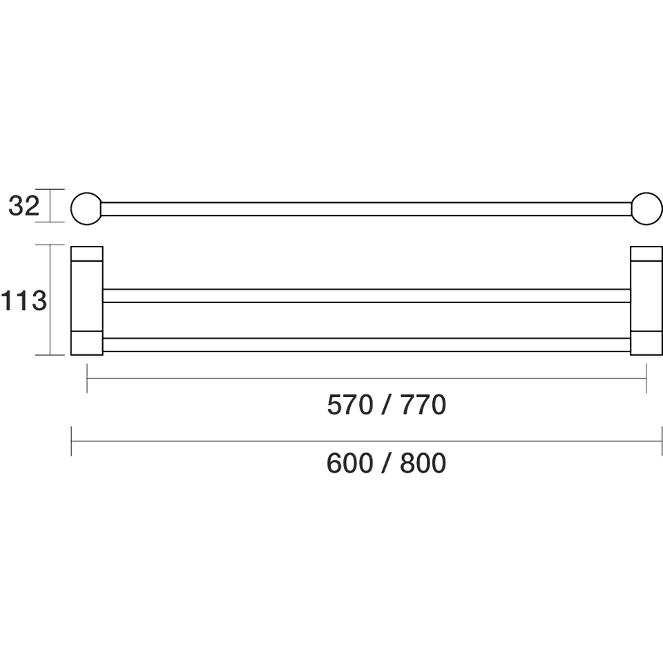 PAR Taps Lugano Towel Rail Double 800mm technical drawing (E22.072.2)