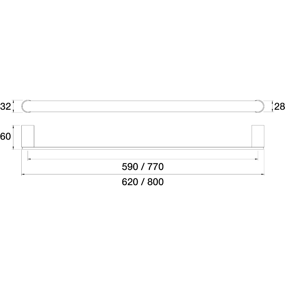 PAR Taps Lava Towel Rail Single 620mm technical drawing (E23.071.1)