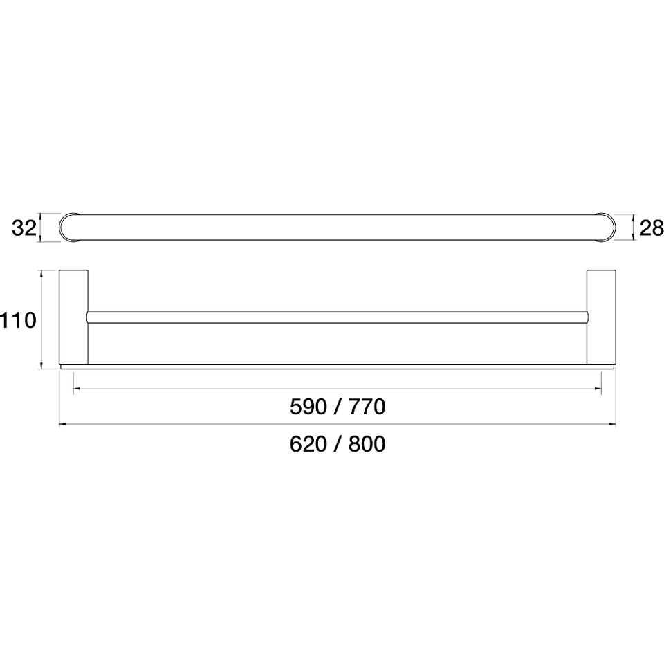 PAR Taps Lava Towel Rail Double 620mm technical drawing (E23.072.1)