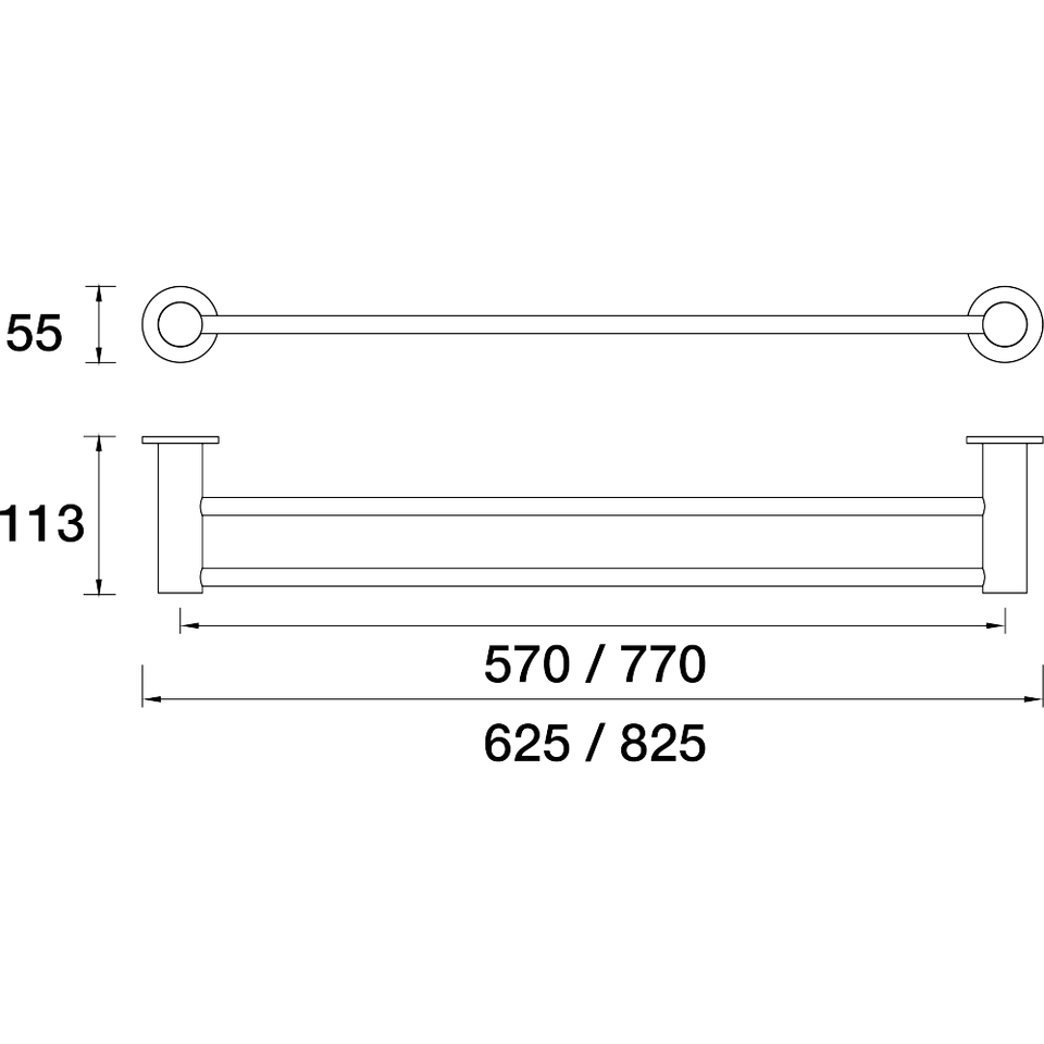 PAR Taps Portsea Towel Rail Double 800mm technical drawing (E29.172.2)