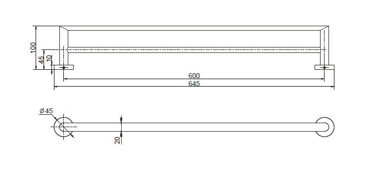 Modern National Eva Double Towel Rail 600mm technical drawing (EVA48)
