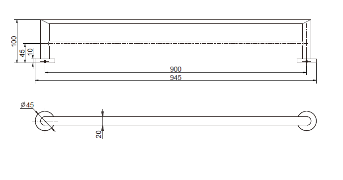 Modern National Eva Double Towel Rail 900mm technical drawing (EVA80)