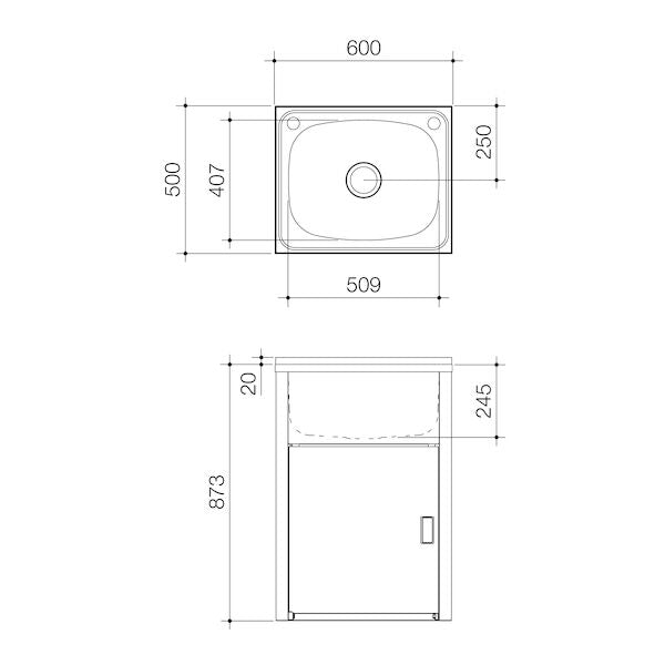 Clark Utility 42 Litre Standard Tub & Cabinet - Stainless Steel (F6001)