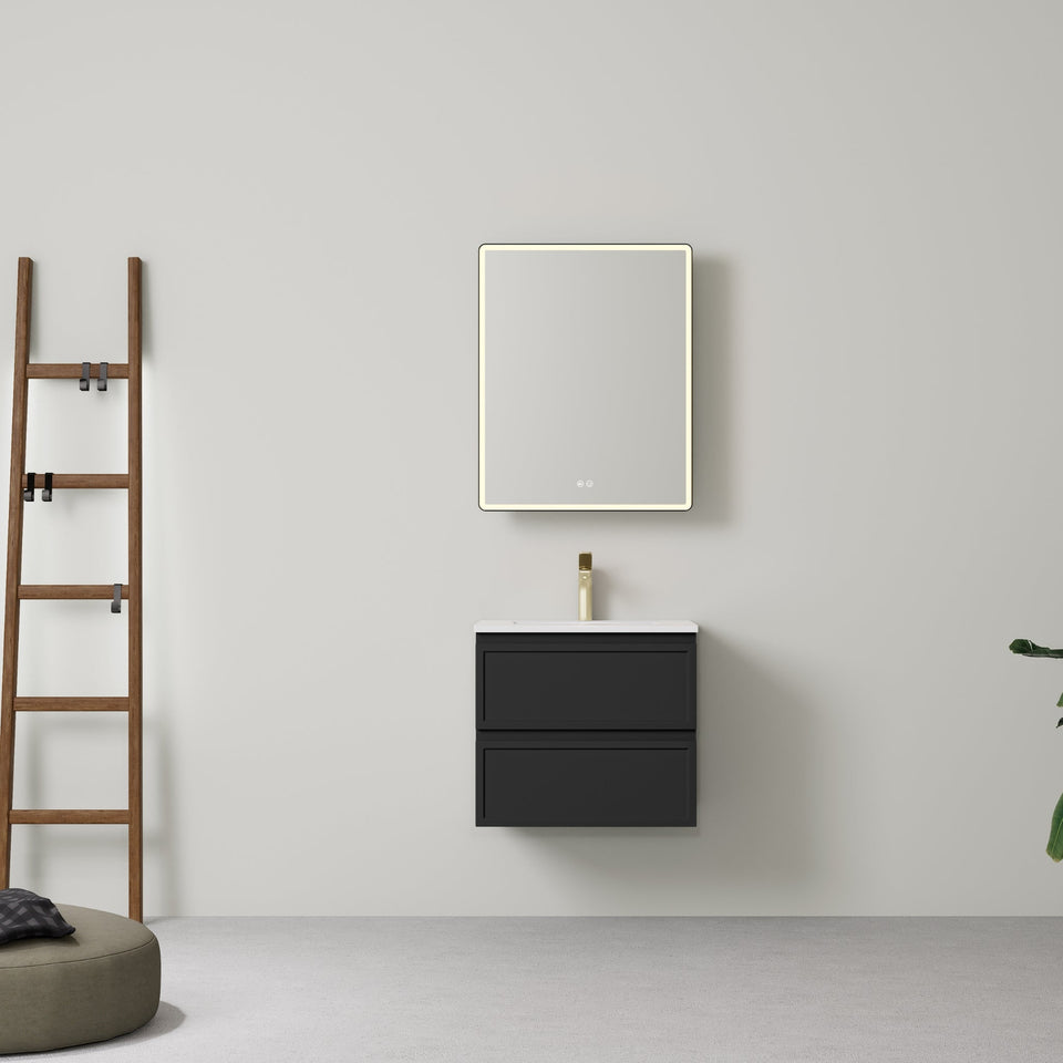 LUKKA HAMILTON MATTE BLACK 600MM SINGLE BOWL WALL HUNG VANITY