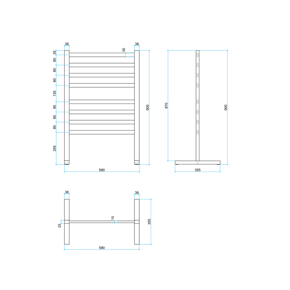 Thermogroup FS55E Straight Flat Free-Standing Polished Heated Towel Rail technical drawing (FS55E)