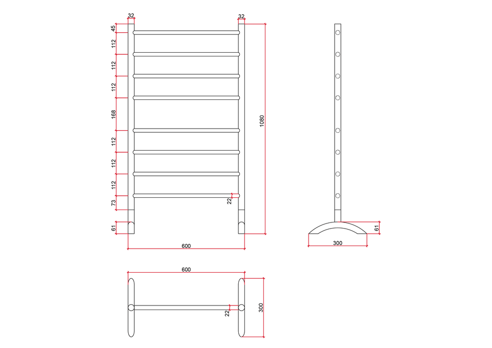 Thermogroup Straight Round Free Standing Heated Towel Rail