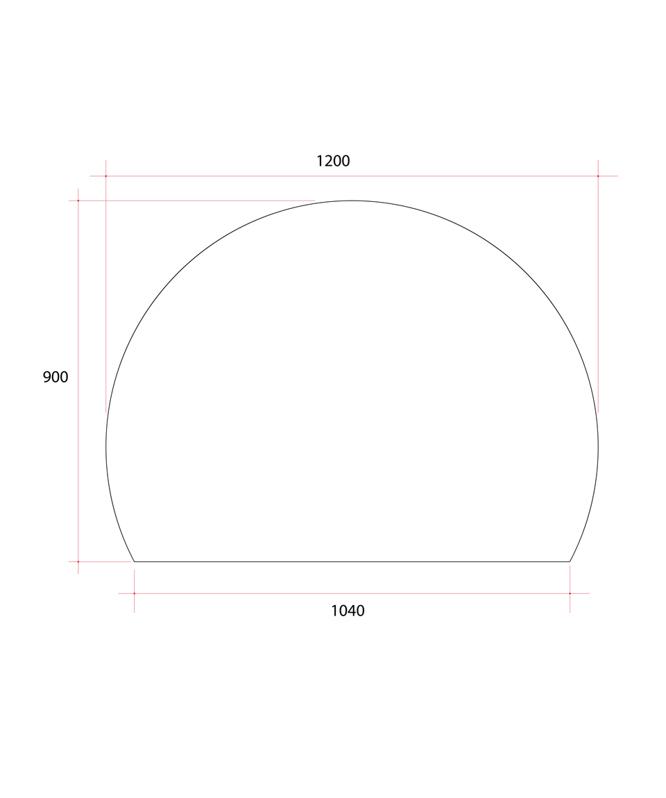 Ablaze HD1290GTD D-Shaped Polished Edge Mirror with Demister technical drawing (HD1290GTD)